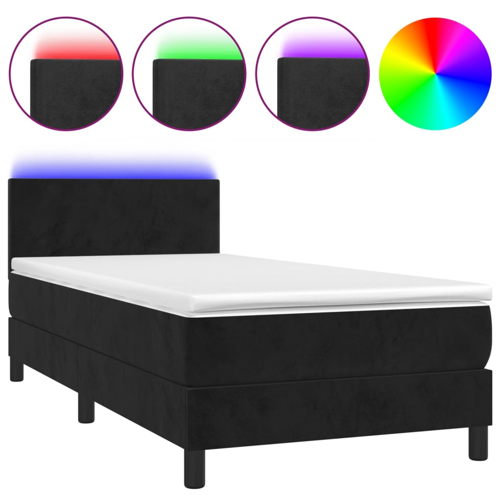 Boxspringbett mit Matratze & LED Schwarz 100x200 cm Samt