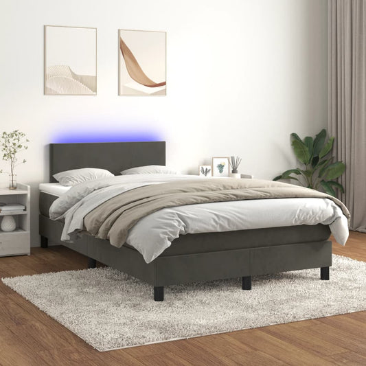 Boxspringbett mit Matratze & LED Dunkelgrau 120x200 cm Samt