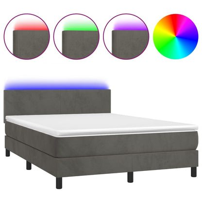 Boxspringbett mit Matratze & LED Dunkelgrau 140x200 cm Samt