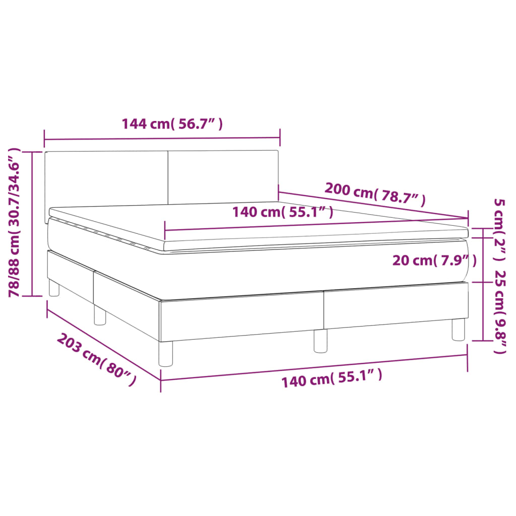 Boxspringbett mit Matratze & LED Dunkelgrau 140x200 cm Samt