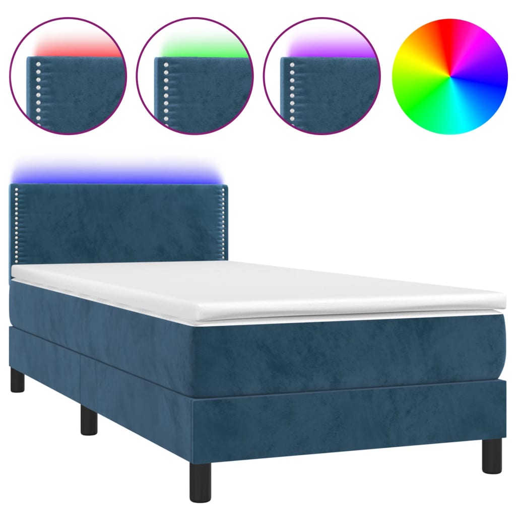 Boxspringbett mit Matratze & LED Dunkelblau 80x200 cm Samt