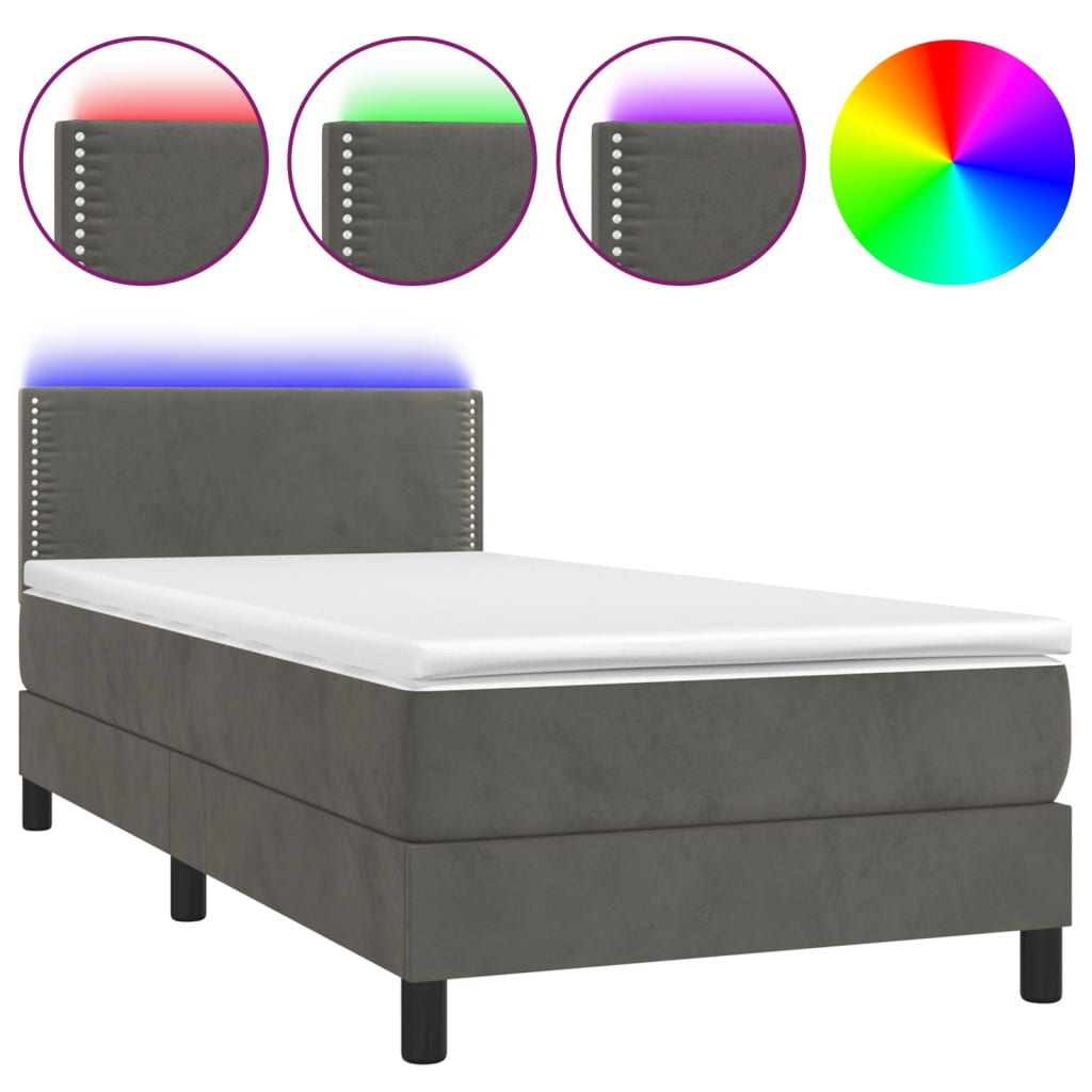 Boxspringbett mit Matratze & LED Dunkelgrau 90x190 cm Samt