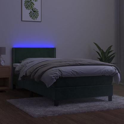 Boxspringbett mit Matratze & LED Dunkelgrün 90x190 cm Samt