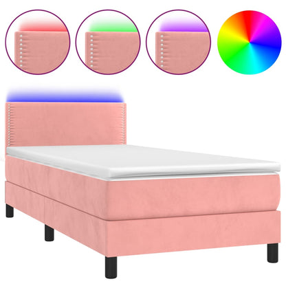 Boxspringbett mit Matratze & LED Rosa 90x190 cm Samt