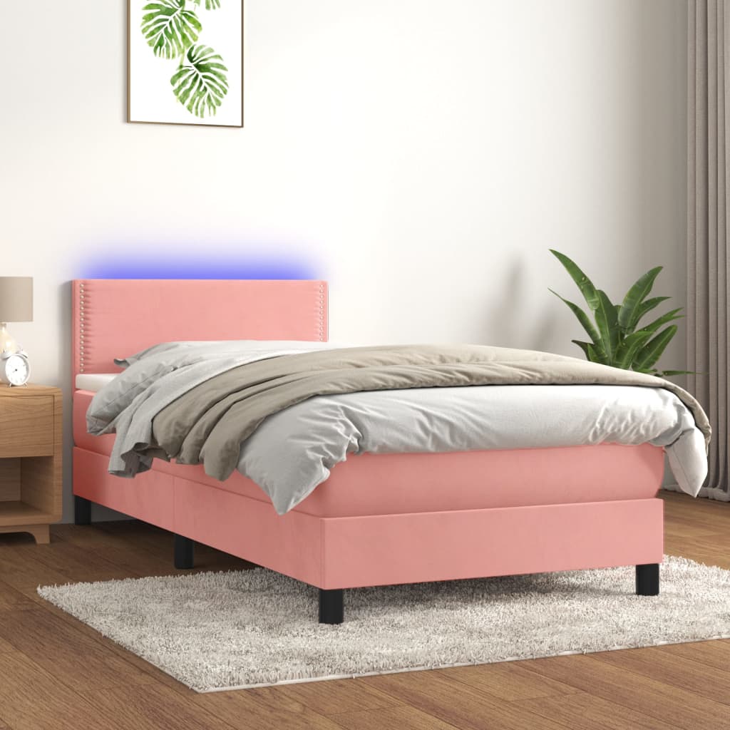 Boxspringbett mit Matratze & LED Rosa 90x190 cm Samt