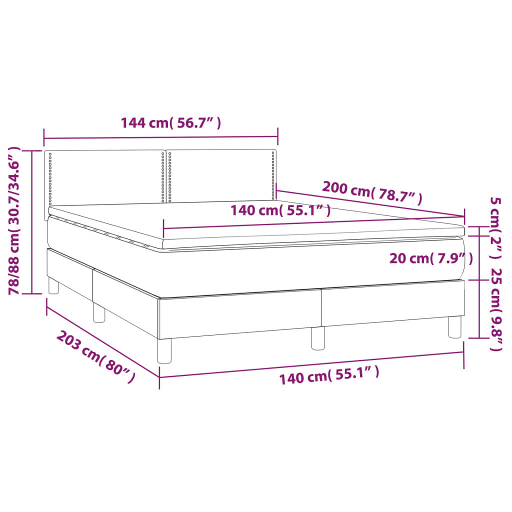 Boxspringbett mit Matratze & LED Schwarz 140x200 cm Samt