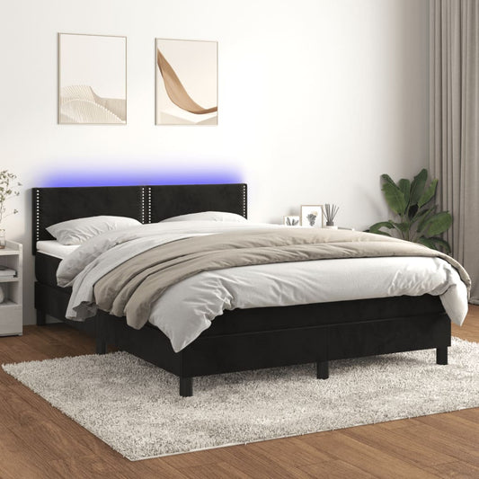 Boxspringbett mit Matratze & LED Schwarz 140x200 cm Samt