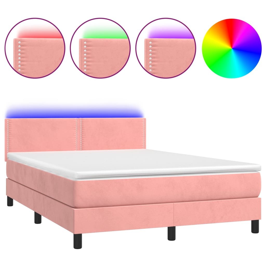 Boxspringbett mit Matratze & LED Rosa 140x200 cm Samt