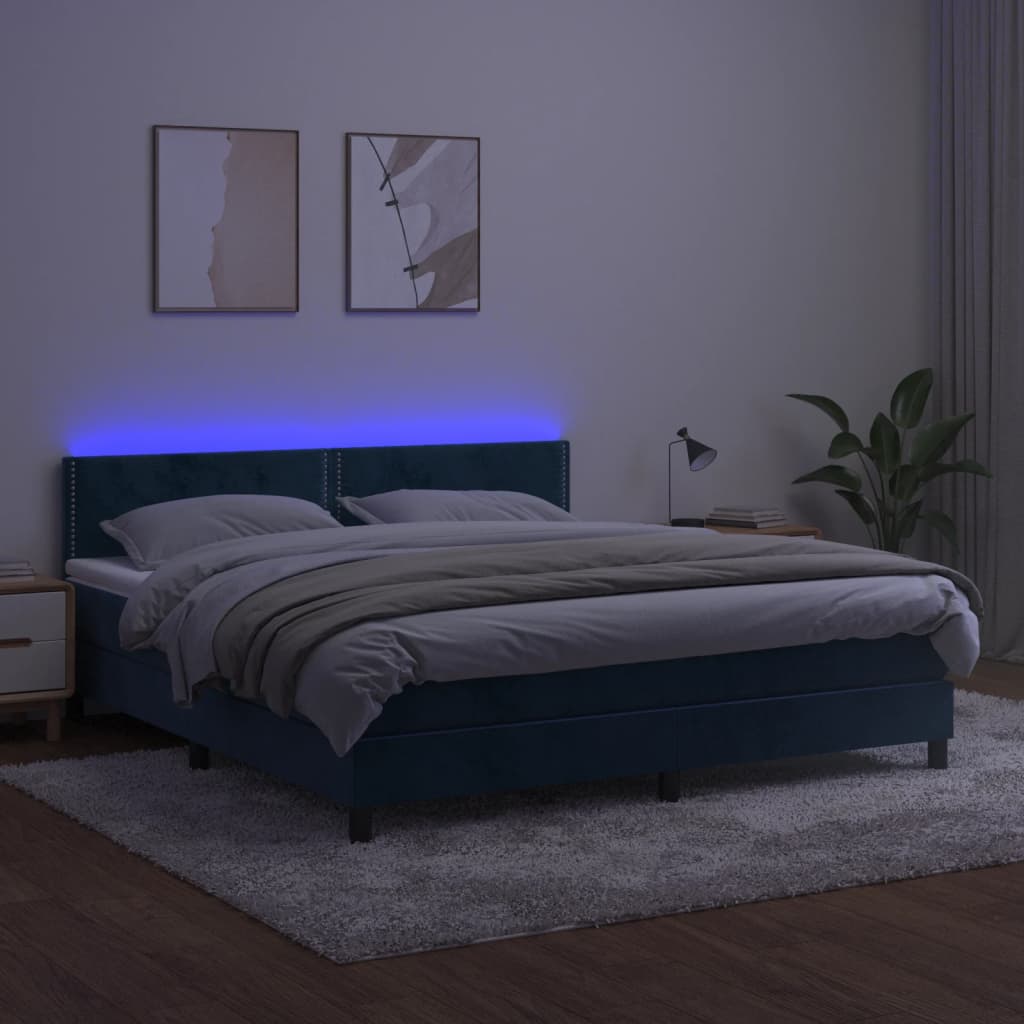 Boxspringbett mit Matratze & LED Dunkelblau 180x200 cm Samt