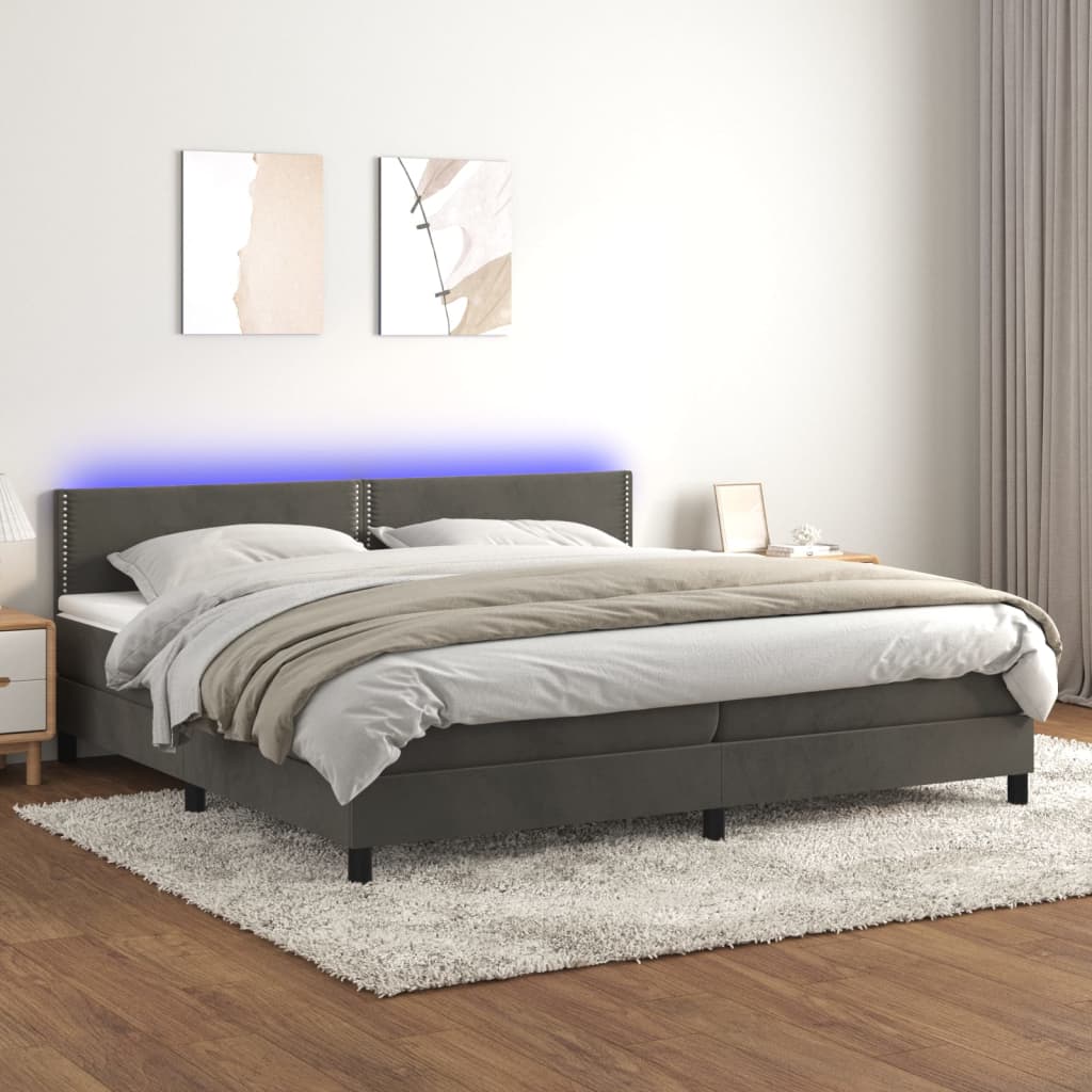 Boxspringbett mit Matratze & LED Dunkelgrau 200x200 cm Samt