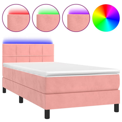 Boxspringbett mit Matratze & LED Rosa 90x190 cm Samt