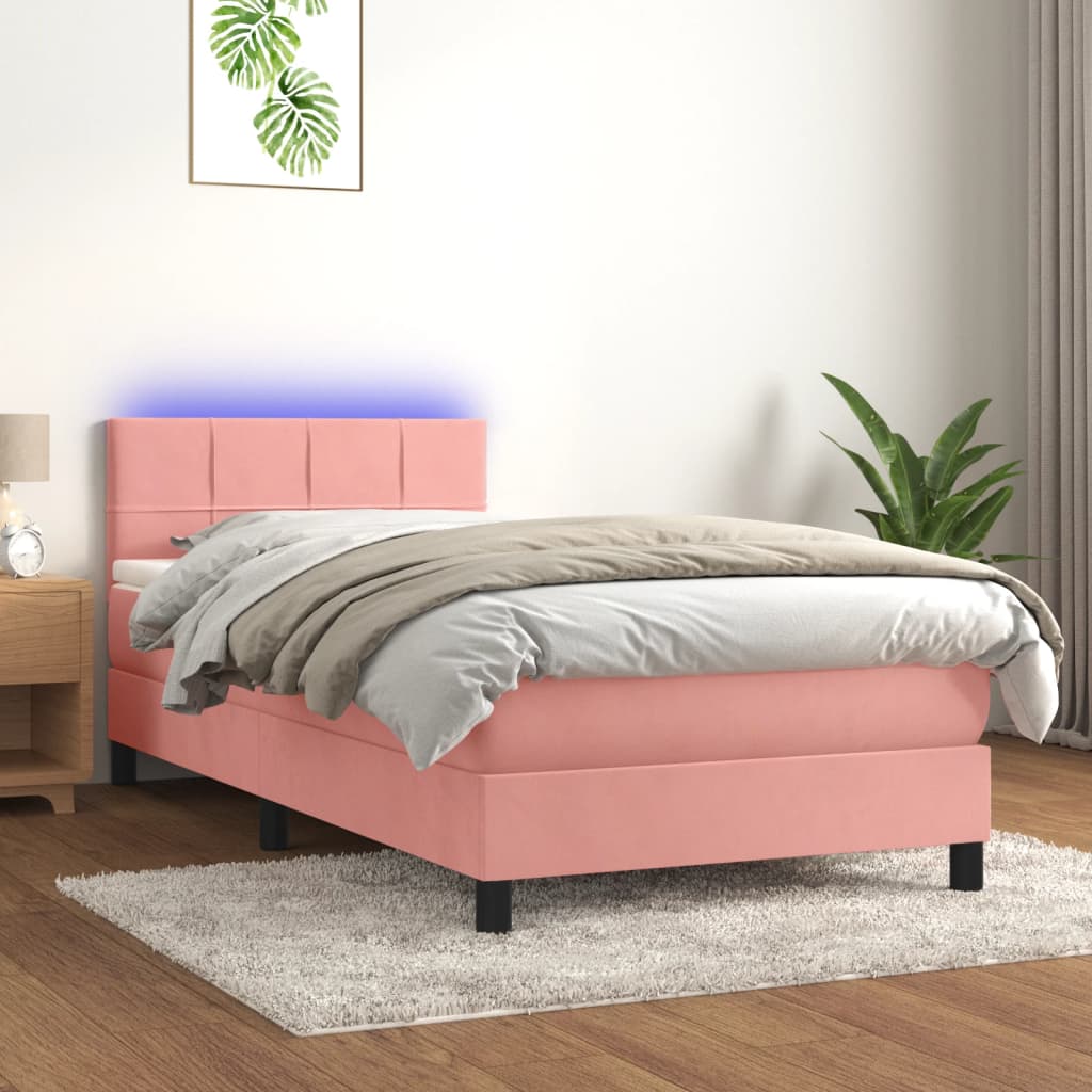 Boxspringbett mit Matratze & LED Rosa 90x190 cm Samt