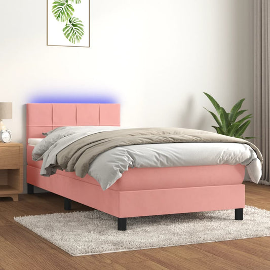 Boxspringbett mit Matratze & LED Rosa 90x200 cm Samt