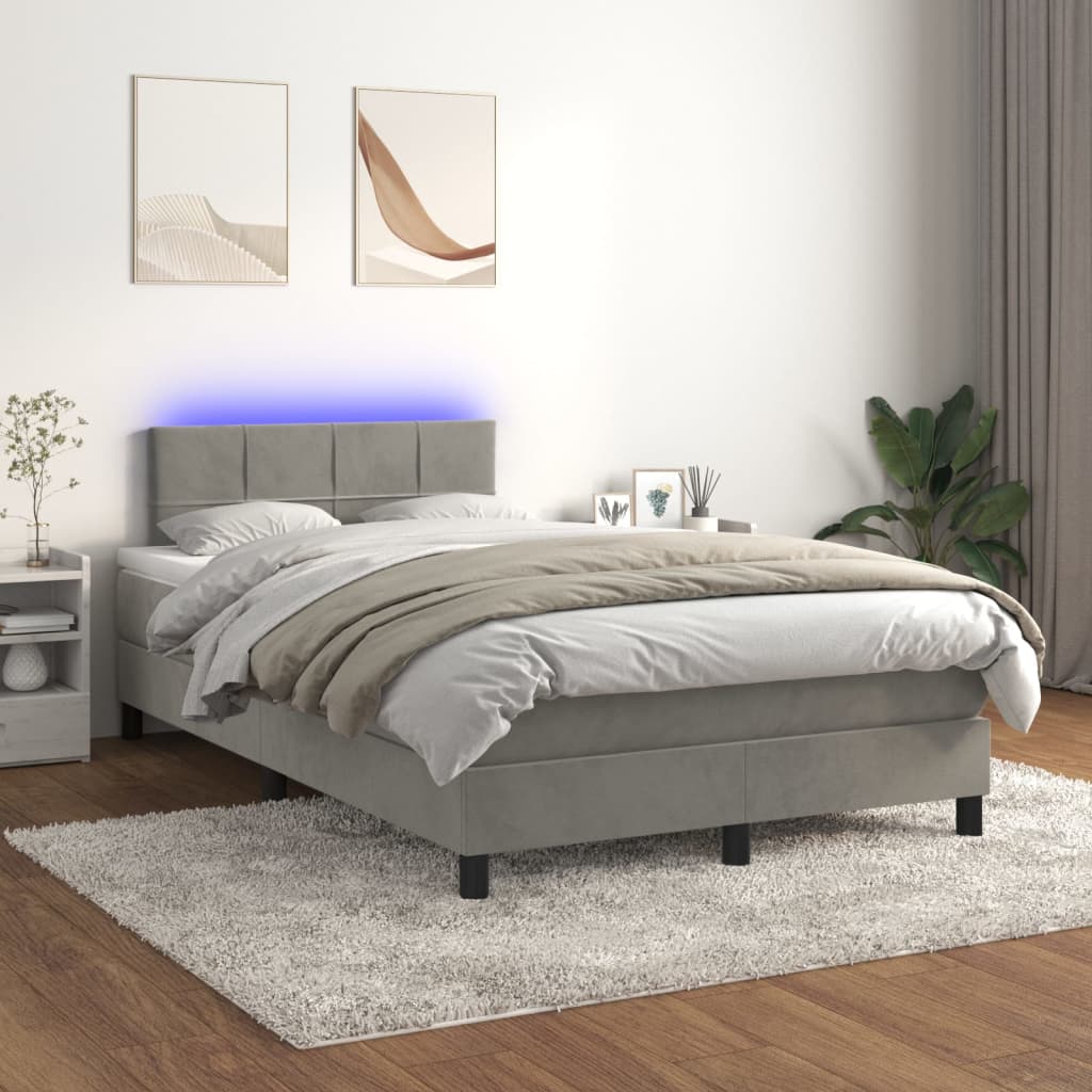 Boxspringbett mit Matratze & LED Hellgrau 120x200 cm Samt