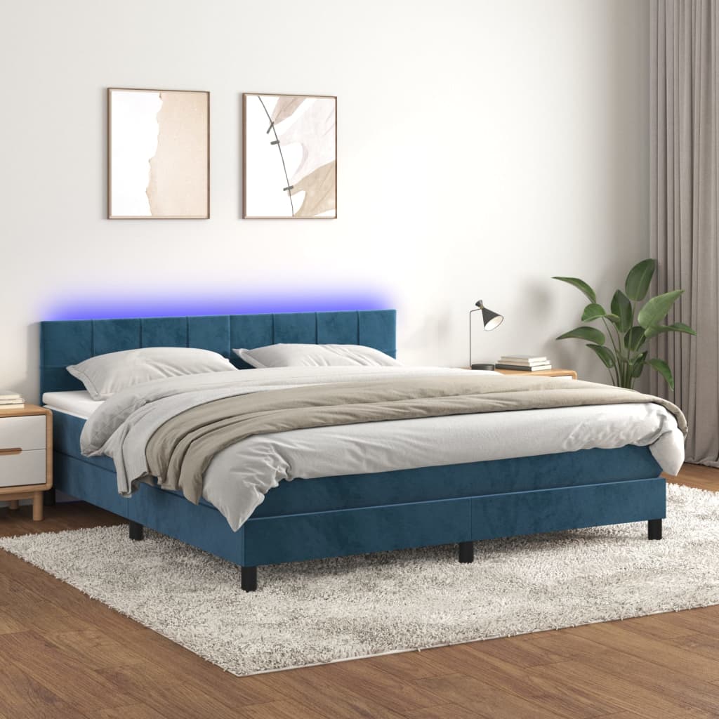 Boxspringbett mit Matratze & LED Dunkelblau 160x200 cm Samt