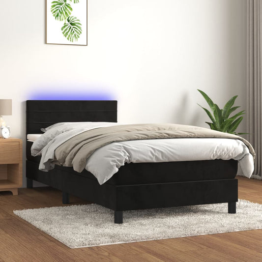 Boxspringbett mit Matratze & LED Schwarz 100x200 cm Samt