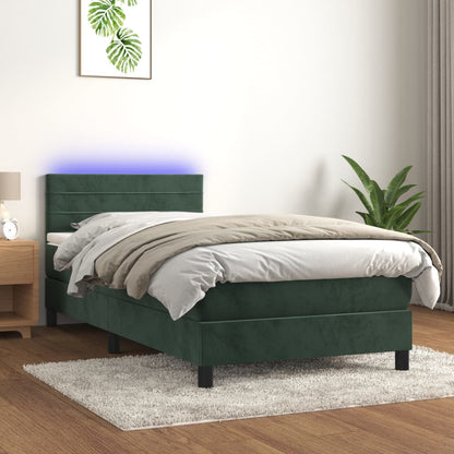 Boxspringbett mit Matratze & LED Dunkelgrün 100x200 cm Samt