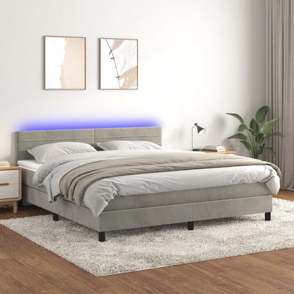 Boxspringbett mit Matratze & LED Hellgrau 160x200 cm Samt