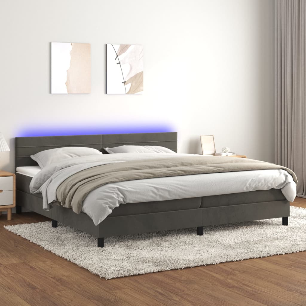 Boxspringbett mit Matratze & LED Dunkelgrau 200x200 cm Samt