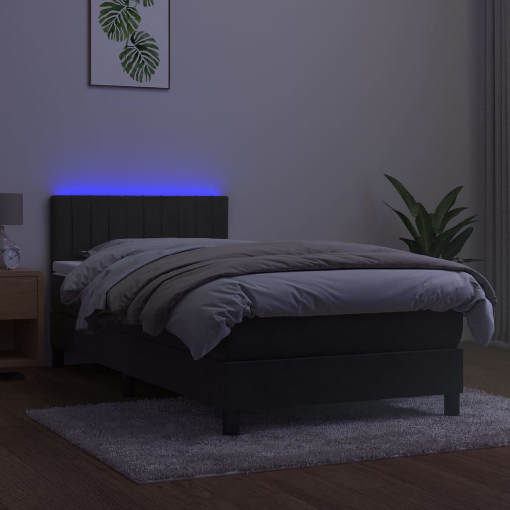 Boxspringbett mit Matratze & LED Dunkelgrau 90x190 cm Samt