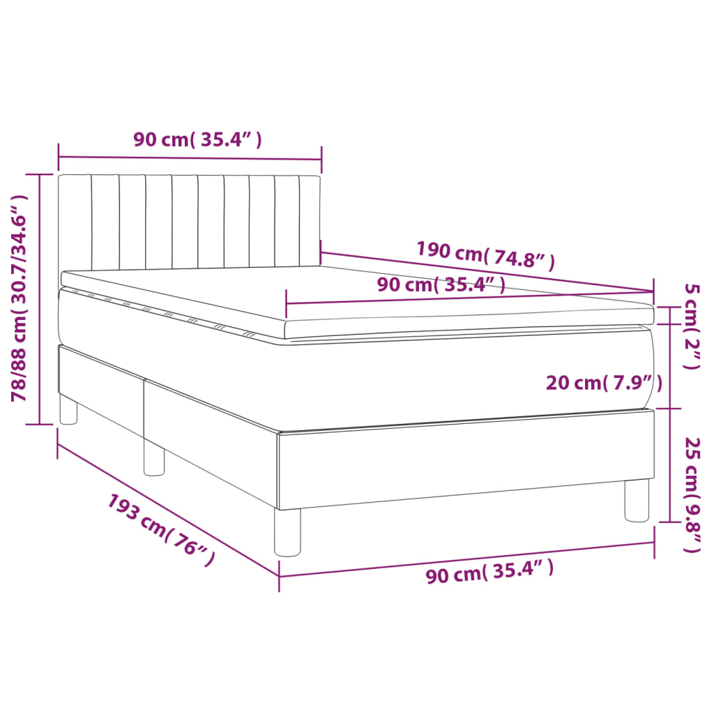 Boxspringbett mit Matratze & LED Dunkelgrau 90x190 cm Samt