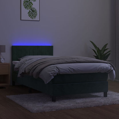 Boxspringbett mit Matratze & LED Dunkelgrün 90x190 cm Samt