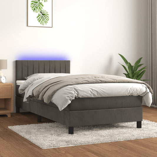 Boxspringbett mit Matratze & LED Dunkelgrau 100x200 cm Samt