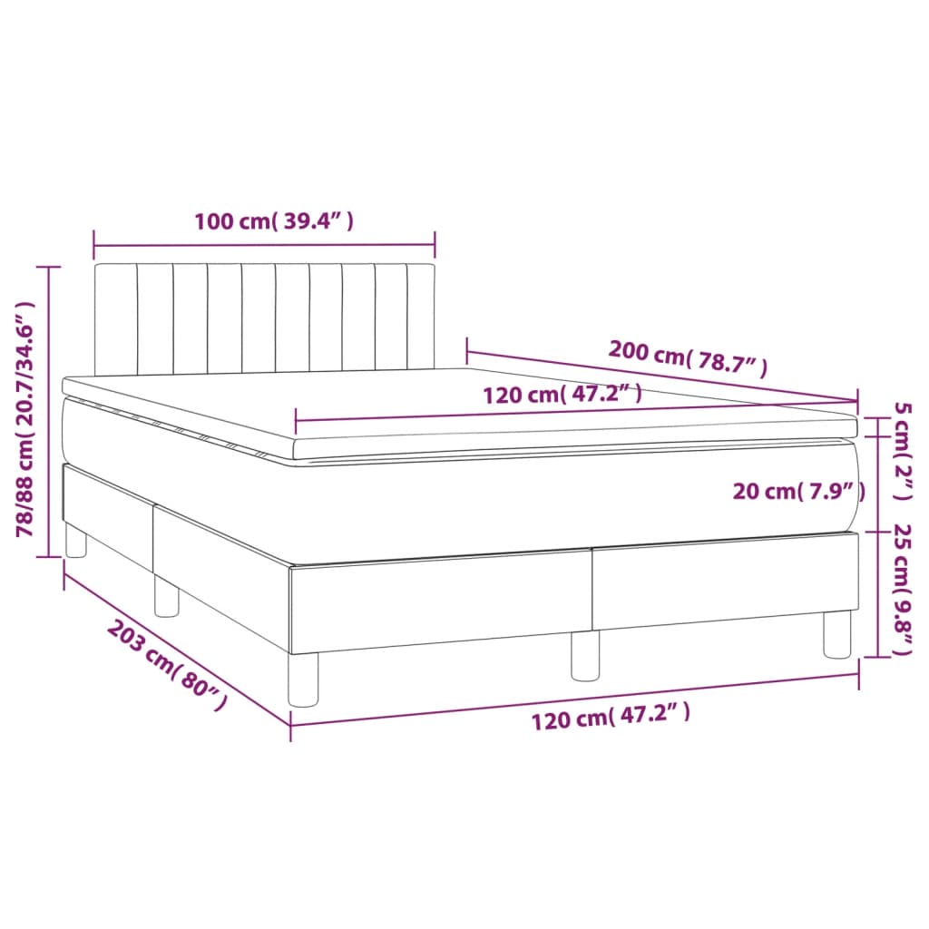 Boxspringbett mit Matratze & LED Hellgrau 120x200 cm Samt