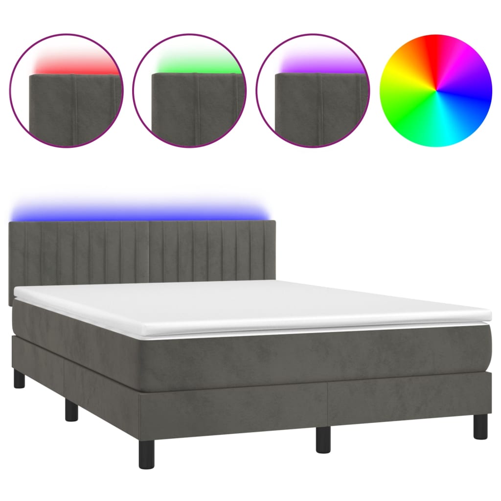 Boxspringbett mit Matratze & LED Dunkelgrau 140x200 cm Samt