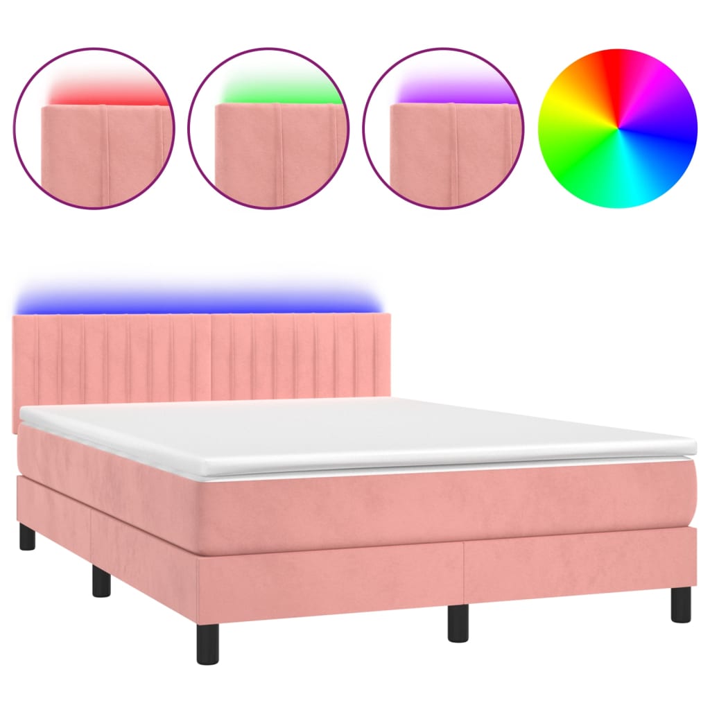 Boxspringbett mit Matratze & LED Rosa 140x200 cm Samt