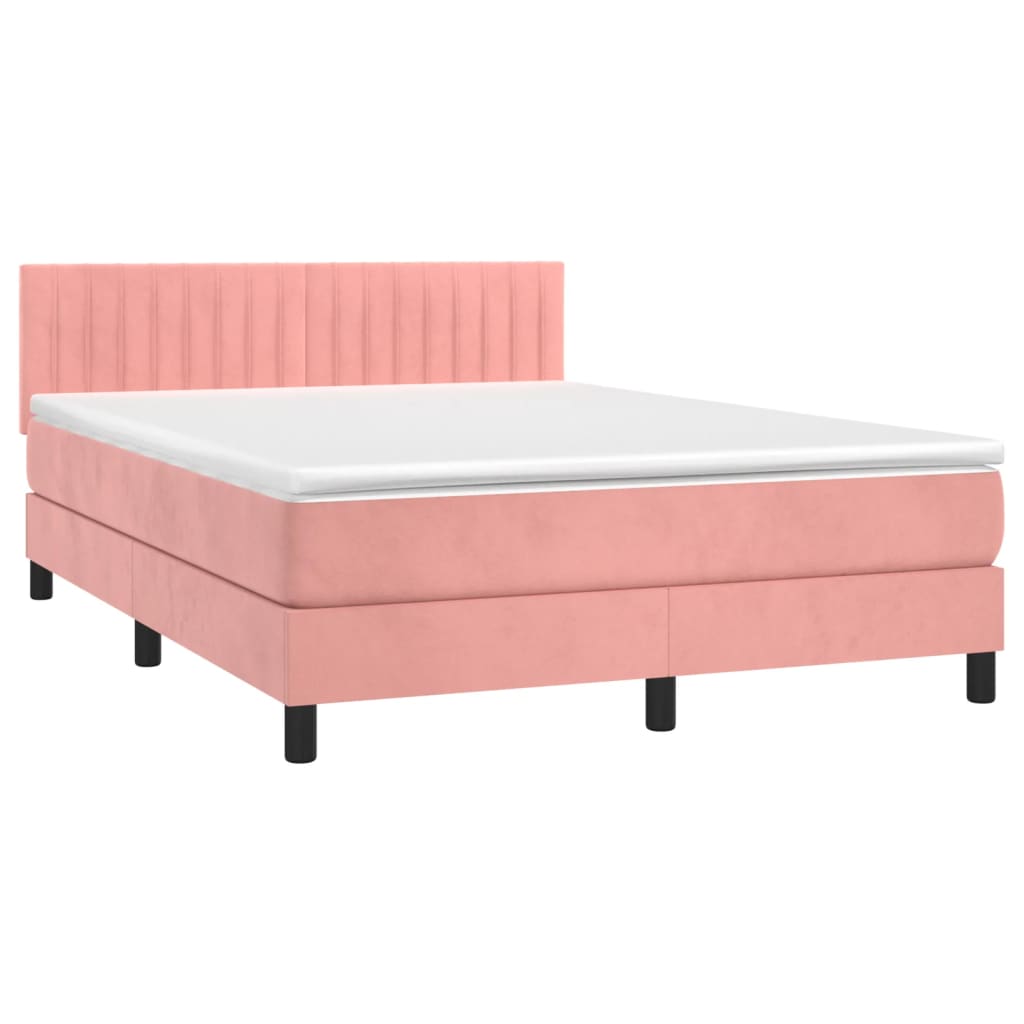 Boxspringbett mit Matratze & LED Rosa 140x200 cm Samt