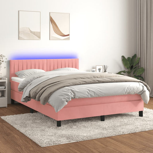 Boxspringbett mit Matratze & LED Rosa 140x200 cm Samt