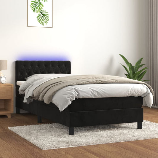 Boxspringbett mit Matratze & LED Schwarz 90x200 cm Samt