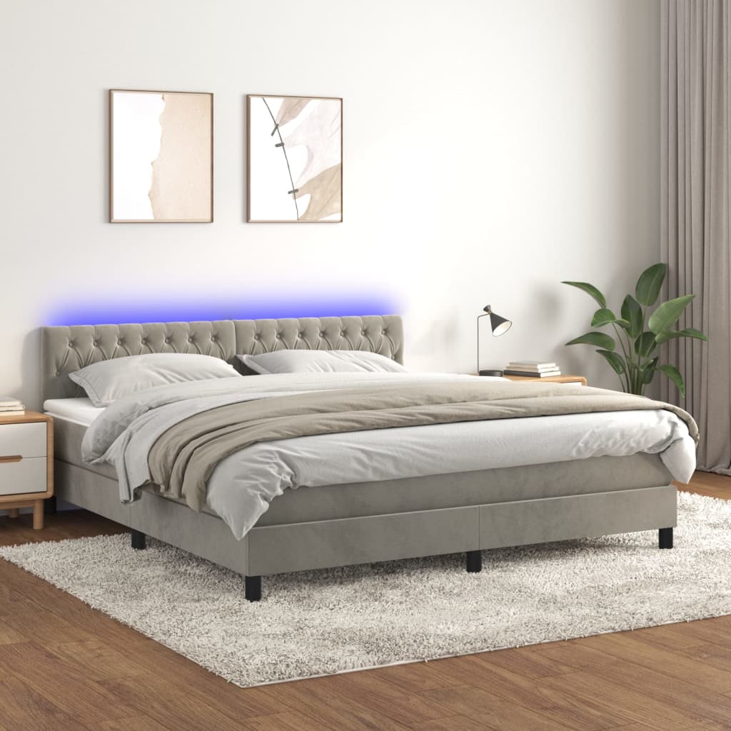 Boxspringbett mit Matratze & LED Hellgrau 160x200 cm Samt