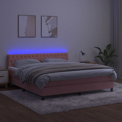 Boxspringbett mit Matratze & LED Rosa 160x200 cm Samt