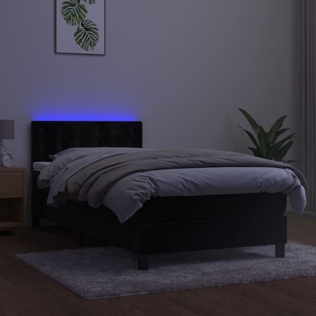 Boxspringbett mit Matratze & LED Schwarz 90x200 cm Samt