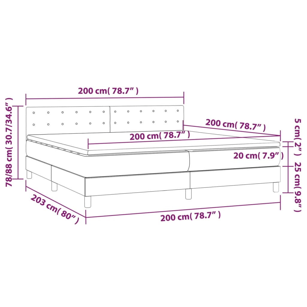 Boxspringbett mit Matratze & LED Dunkelgrau 200x200 cm Samt