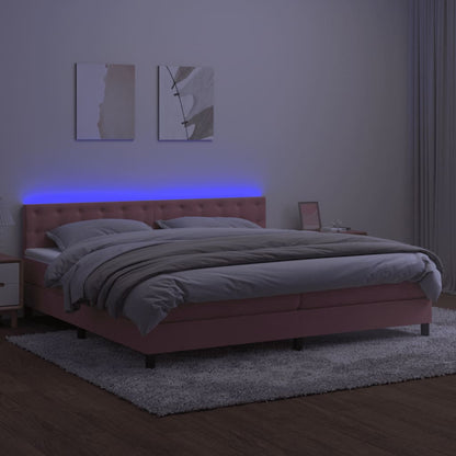 Boxspringbett mit Matratze & LED Rosa 200x200 cm Samt