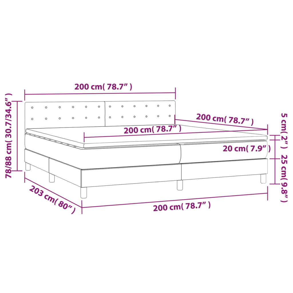 Boxspringbett mit Matratze & LED Rosa 200x200 cm Samt