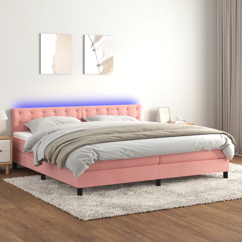 Boxspringbett mit Matratze & LED Rosa 200x200 cm Samt