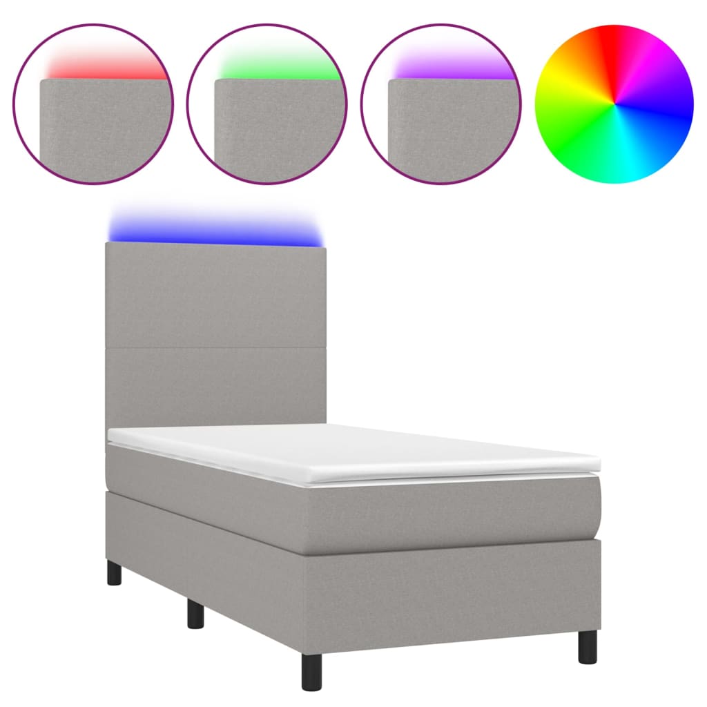 Boxspringbett mit Matratze & LED Hellgrau 90x190 cm Stoff