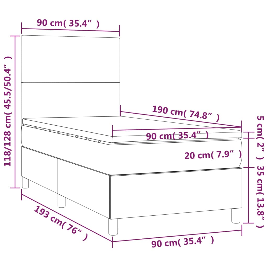 Boxspringbett mit Matratze & LED Hellgrau 90x190 cm Stoff