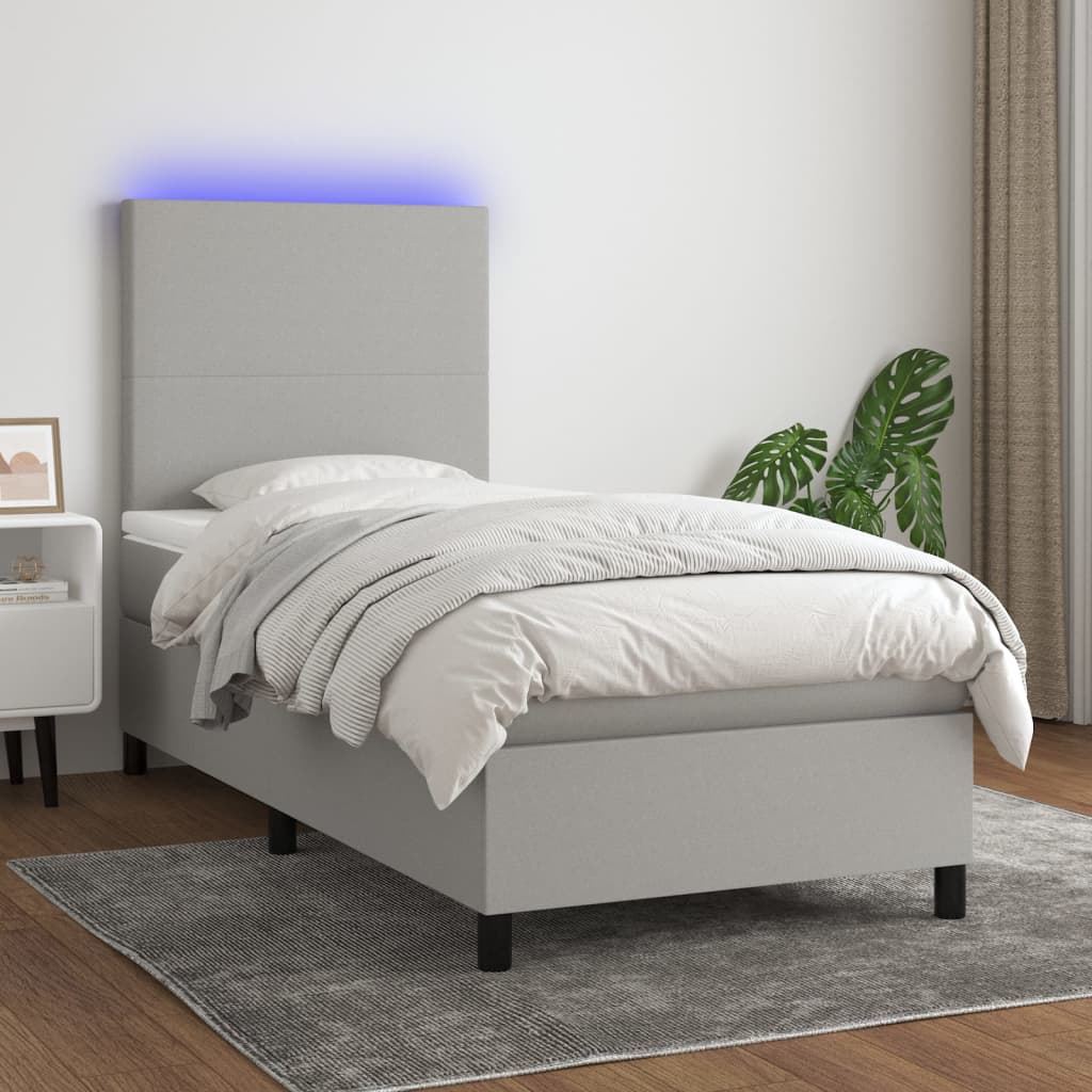 Boxspringbett mit Matratze & LED Hellgrau 90x190 cm Stoff