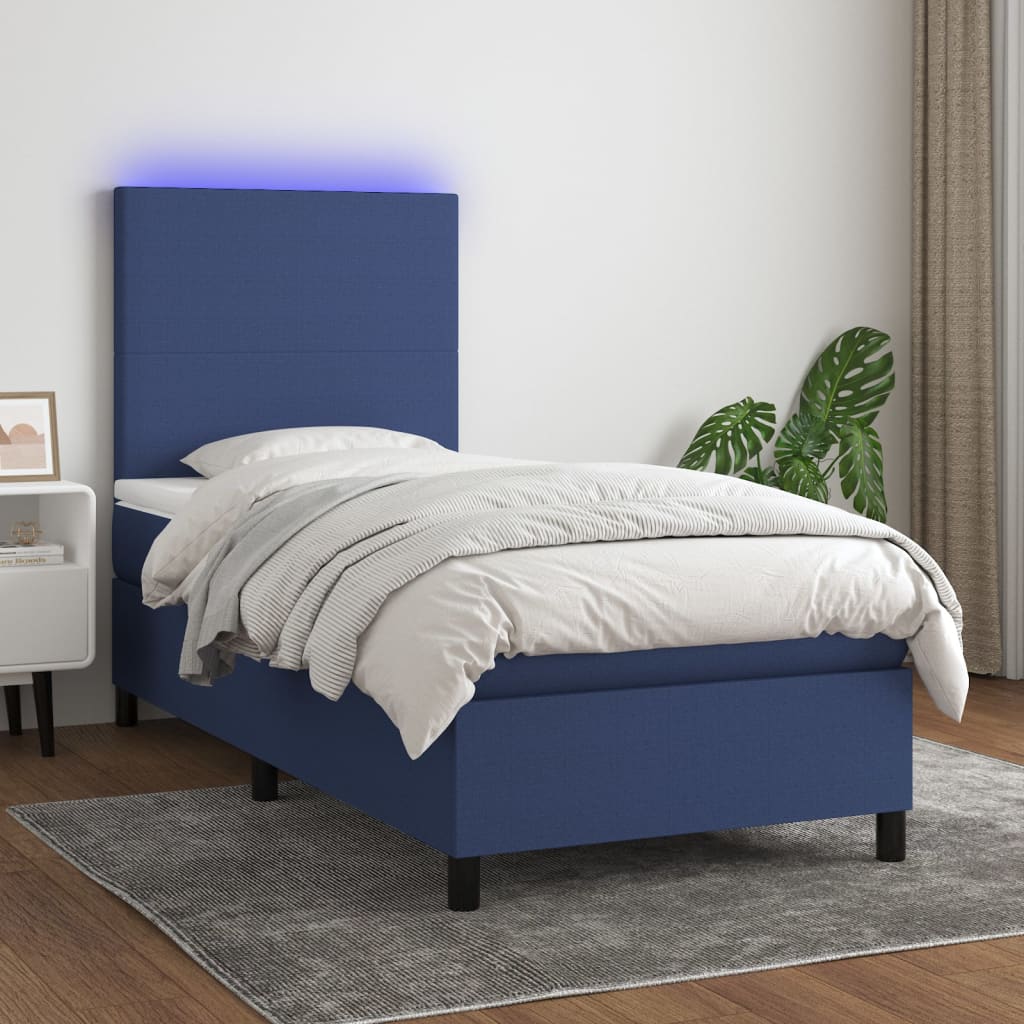 Boxspringbett mit Matratze & LED Blau 100x200 cm Stoff