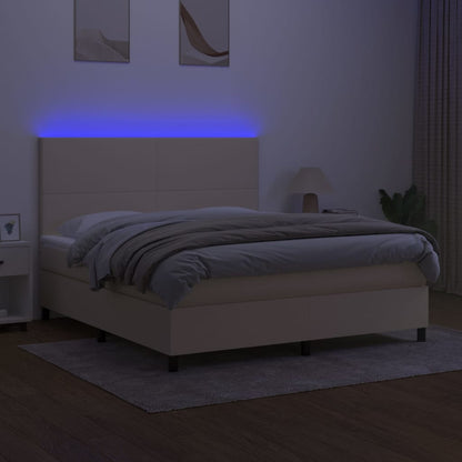 Boxspringbett mit Matratze & LED Creme 160x200 cm Stoff