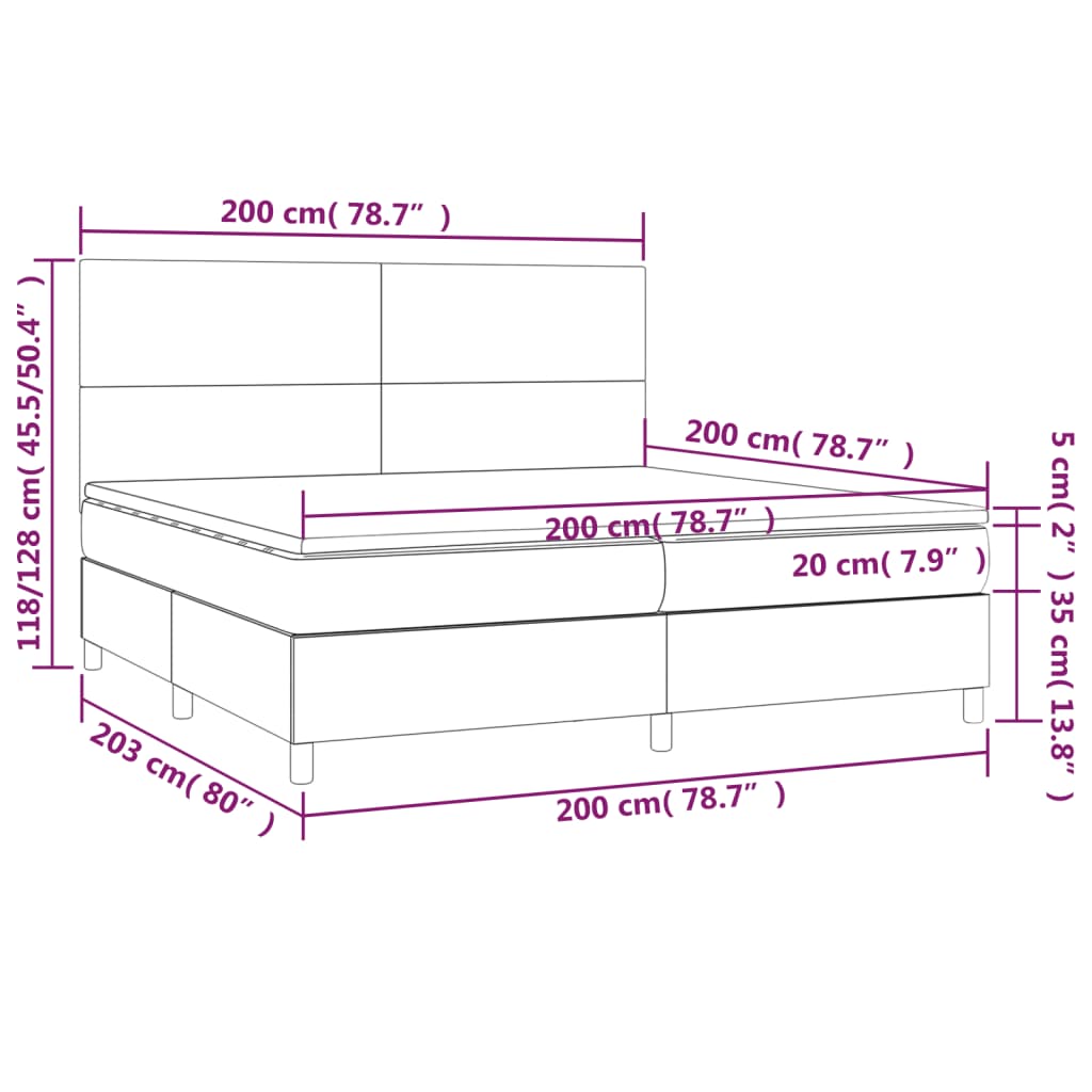 Boxspringbett mit Matratze & LED Schwarz 200x200 cm Stoff