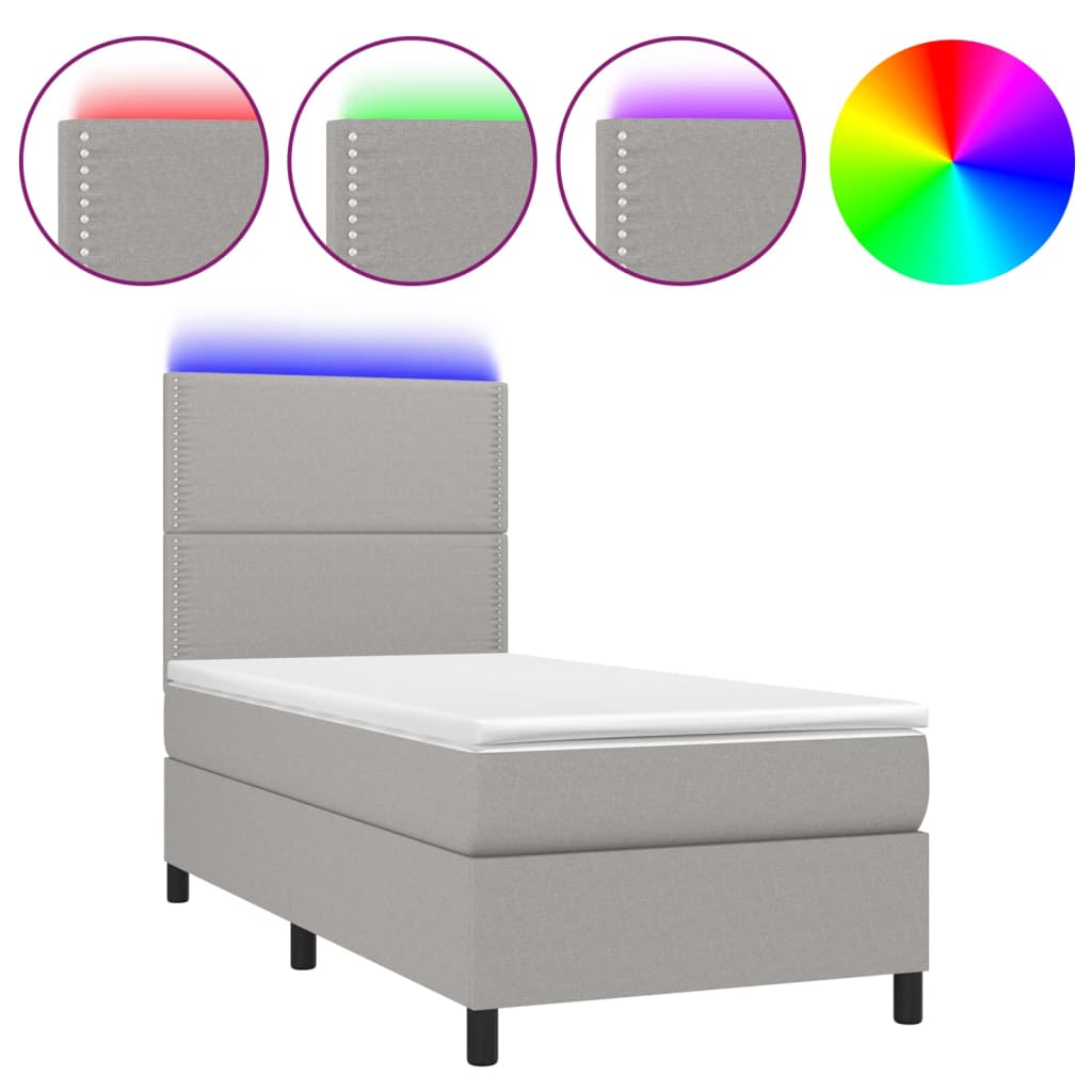 Boxspringbett mit Matratze & LED Hellgrau 80x200 cm Stoff