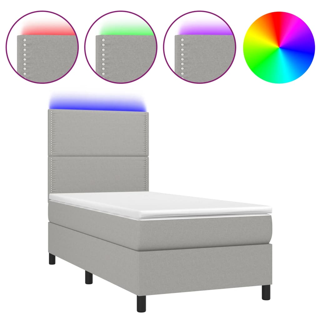 Boxspringbett mit Matratze & LED Hellgrau 90x190 cm Stoff