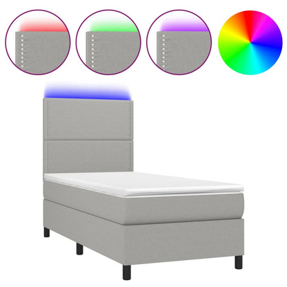 Boxspringbett mit Matratze & LED Hellgrau 90x190 cm Stoff