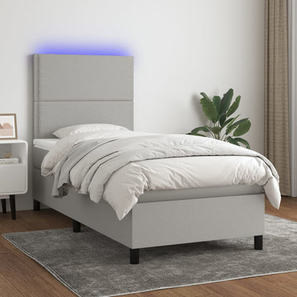 Boxspringbett mit Matratze & LED Hellgrau 90x190 cm Stoff